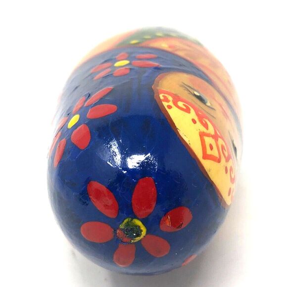 Matryoshka Russian Chime Doll Vintage Hand Painted Roly Poly Folk Art Set of 2 - Picture 11 of 15